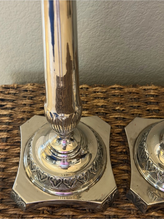Vintage Hollywood Regency Silver Tone Candlesticks – Tall 20” Heavy Metal Candle
